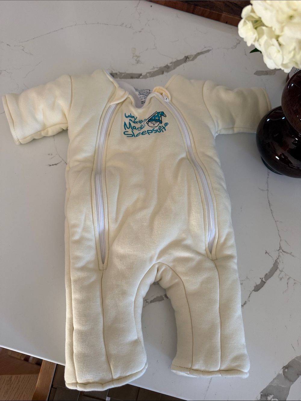 NWOT Magicsuit Cream Baby Sleepsuit with Teal Logo